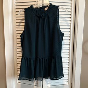 Loft Teal Pindot Peplum Blouse
